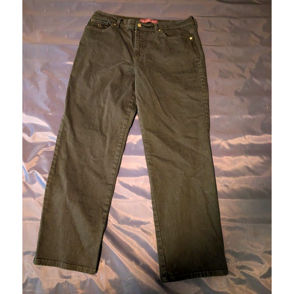 Gloria Vanderbilt Denim - Gloria Vanderbilt High Rise Straight Leg Black Dark Wash Denim Jeans Women's 14S